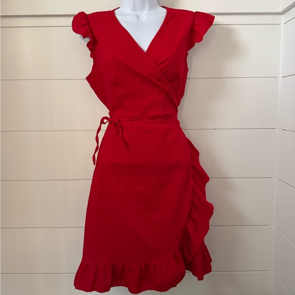 SHEIN Dresses & Skirts - SHEIN Vibrant Red Asymmetrical Wrap Dress, Women’s M